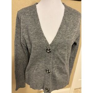 So It Is Women's Grey Jeweled Button Long Sleeve Cardigan, Large